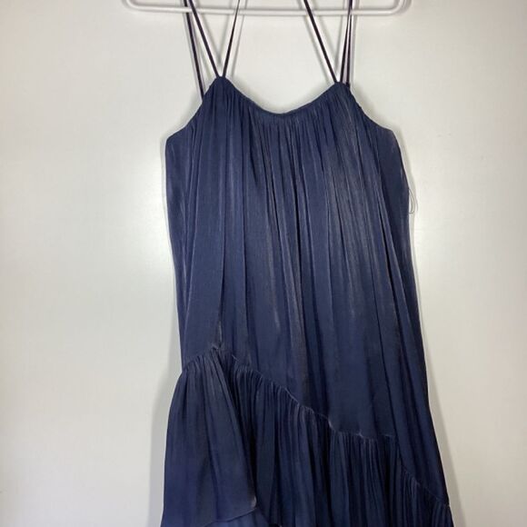 Cinq à Sept Soliel Metallic Ruffle High Low Dress‎ Navy Blue Size 4 - Picture 5 of 14